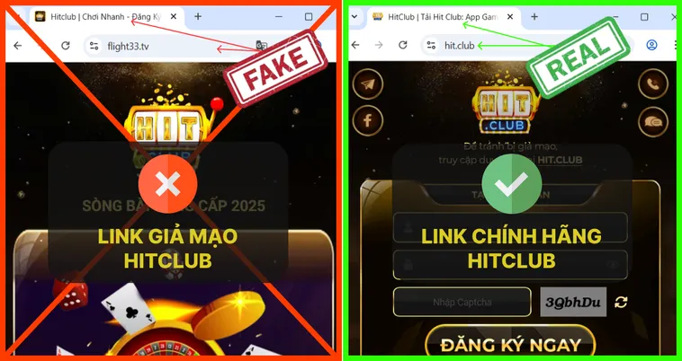 Bóc Trần Website HitClub Giả Mạo 99% Game Thủ Không Biết 2 Logo trên trang chủ Hit.Club thật sắc nét, còn logo giả Hit.Club thường mờ hoặc pixel hóa.